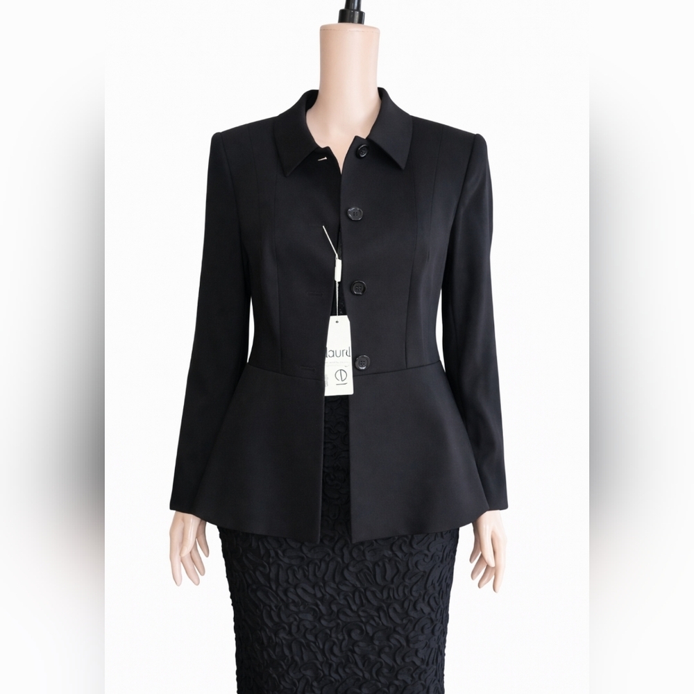 Laurel By Escada Blazer Jacket Size 38 US 6 Button Wool Blend Classic Black NWT